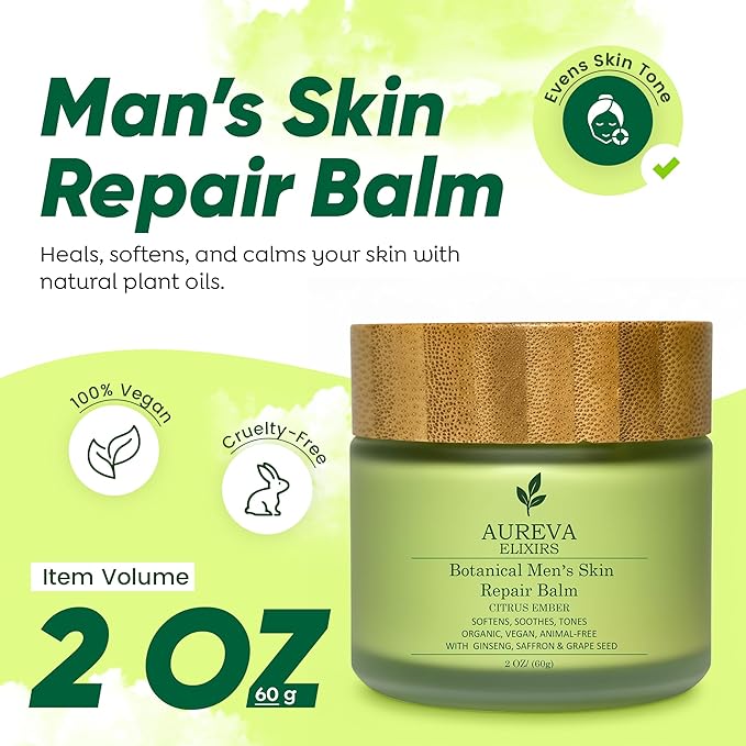 Men's Skin Moisturizer Balm – US Handmade Botanical Balm Face & Body For All Skin Types – Botanical cleansing cream for Everyone full Day Moisturize - Ember Citrus Scent, 2oz