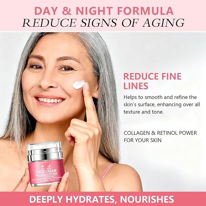 Retinol Cream for Face with Collagen, Collagen Face Moisturizer for Lifting Skin, Day-Night Anti-Aging Cream for Women and Men for Tighten & Smooth Fine lines, Wrinkles and Dryness 1.76 Fl Oz