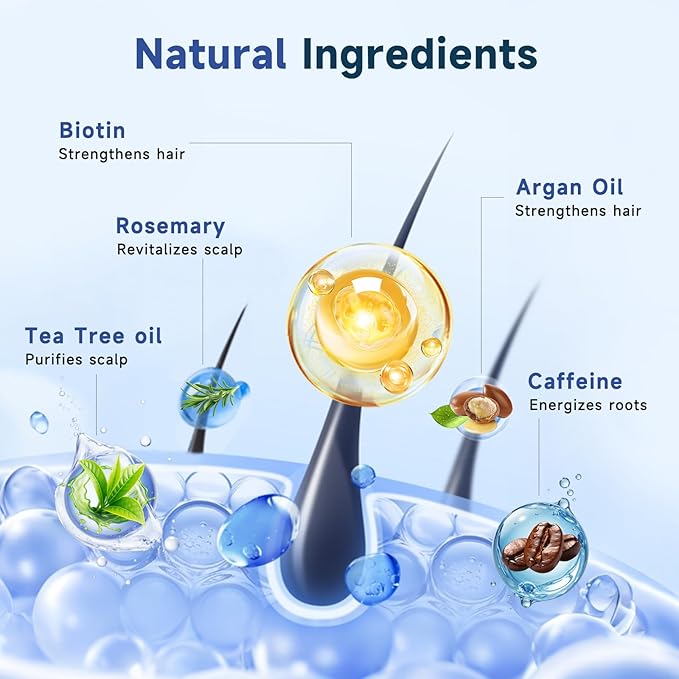 Hair Growth Shampoo with Biotin and Rosemary, Routine Shampoo for Hair Loss and Thinning, Natural Thickening Formula with Argan Oil, Tea Tree Oil and Caffeine, Sulfate Free with Comb, 11.84 FL
