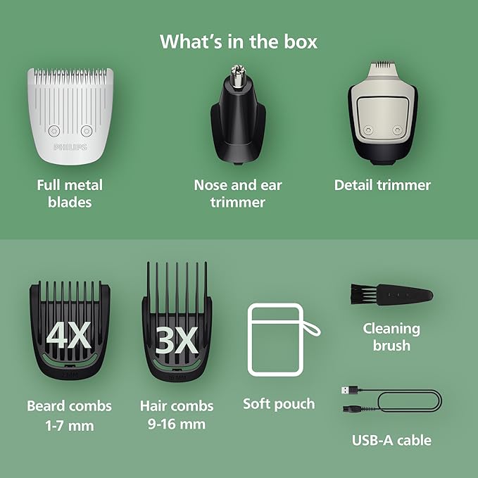 Philips Norelco All-in-One 3000 Series 13 in 1 Trimmer for Men, Beard Trimmer & Head Hair Clipper, Full Metal Self-Sharpening Blades & 8 Length Settings, MG3939/50