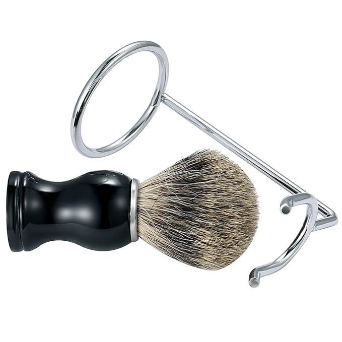 Vtrem Shaving Brush Set for Men 2 in 1 Pure Badger Hair Shaving Brushes with Plastic Handle, Stainless Steel Shaving Stand Perfect for Wet Shave