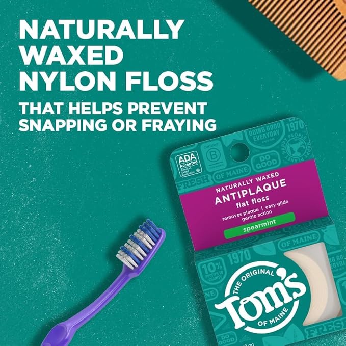 Tom's of Maine Natural Waxed Antiplaque Flat Floss, Spearmint, 32-Yards, Pack of 2