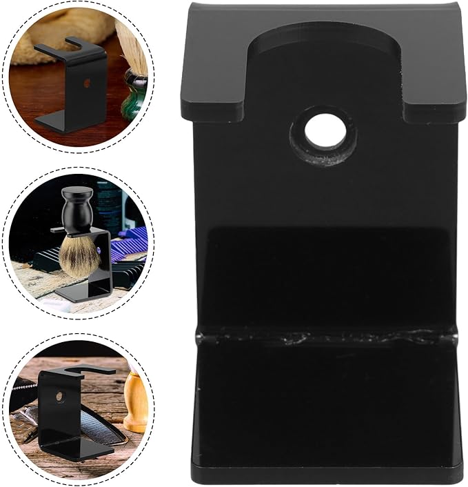 Mikinona Shaving Brush Razor Holder Stand for Men Black Bathroom Razor Organizer with Stable Base and Shaving Brushes for Daily Grooming