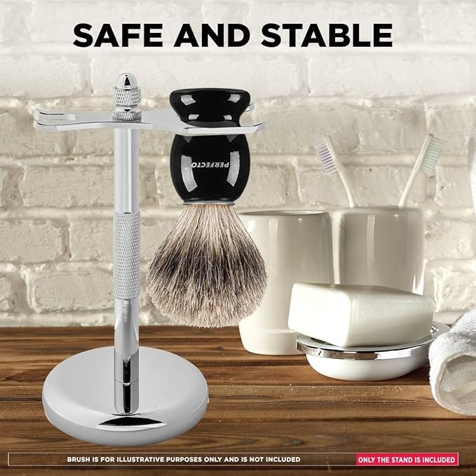 Perfecto Deluxe Black Razor and Brush Stand - The Best Safety Razor Stand. This Will Prolong The Life Of Your Shaving Brush, Best Valentine's Day Gift for Him, Gift For Dad Men, Shaving Accessories.
