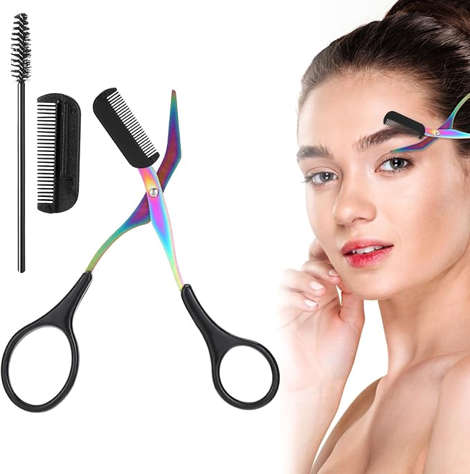 Stainless Steel Eyebrow Scissors with Comb Eyebrow Trimmer Scissor 2 in 1 Professional Eyebrows Scissors Non-Slip Eye Brow Removal Unisex Black Eyebrows Cutter Eye Brow Shaper Makeup Tool