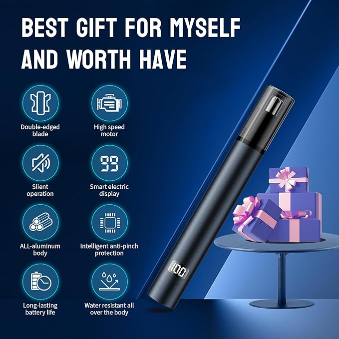 Nose Hair Trimmer for Men & Women - Professional Painless Eyebrow & Facial Hair Trimmer for Male and Female, Travel Ear and Nose Hair Clipper, USB Rechargeable Trimmers with LED Light Digital Display