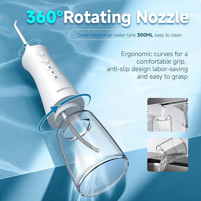 Water Dental Flosser Teeth Pick 300ML Portable Cordless Oral Irrigator for Teeth Cleaning with 4 Modes 5 Jet Tips 12 Pressure Settings USBCharger IPX7 Irrigation Cleaner for Home Travel White