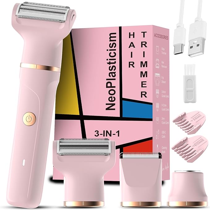 Bikini Trimmer for Women,3-in-1 Bikini Shaver Electric Razors for Womens Face, Legs,Bikini Line Armpit, IPX7 Waterproof, USB-C Rechargeable,Travel Trimmer, Pink
