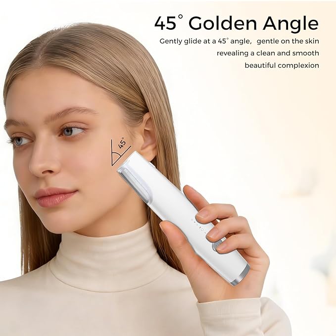 Sonic Dermaplane Razor for Women Face, Smooth Exfoliation & Peach Fuzz Facial Hair Removal, Edge Technology with LED Light, 3 Speeds Rechargeable Dermaplaning Tool with 3 Replacement Blades, White