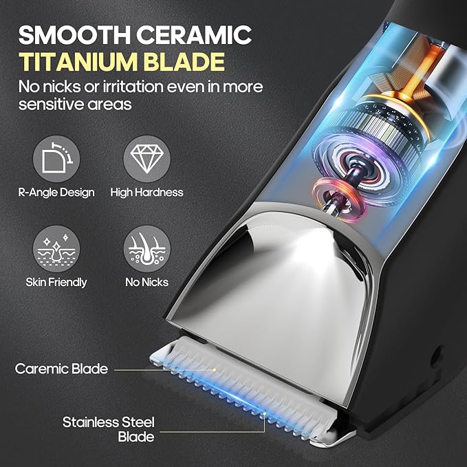 Electric Body Hair Trimmer Shaver - 3 in 1 Pubic Trimmer for Men - Bikini Trimmer for Women - No Nick Groin Ball Razor with Ceramic Blade Head, Wireless Dock Charging (Silver)