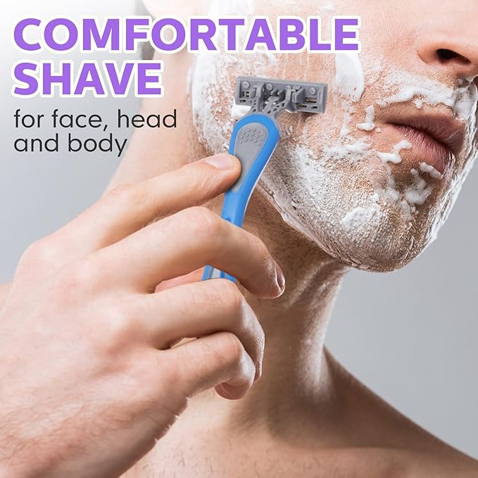 12 Pcs Disposable Razors for Men Bulk 3 Blade Sensitive Skin Shaving Razor Long Blade for Hotel Spa Travel