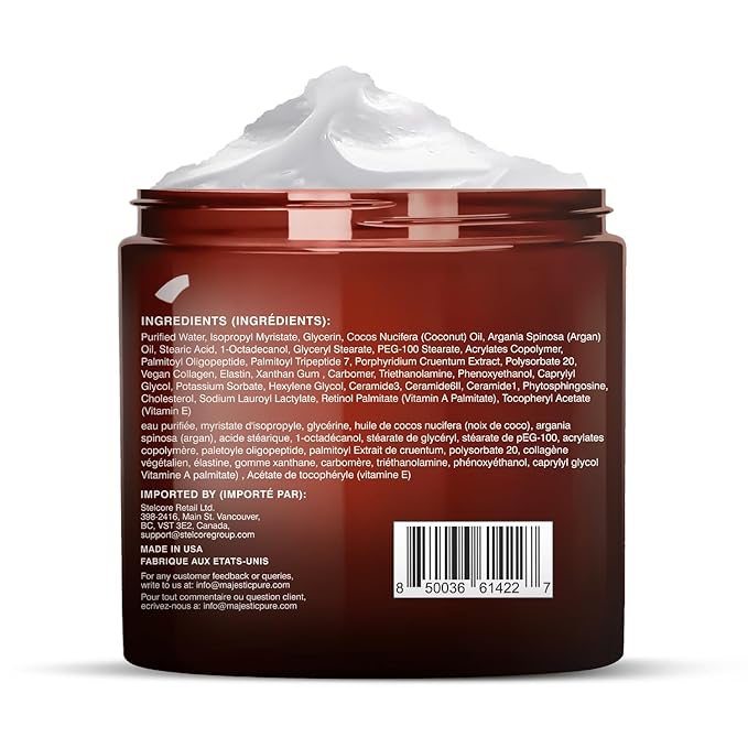Majestic Pure Whipped Argan Oil Moisturizer Face Cream for Women & Men - With Vitamin E A, Collagen & Ceramides - Hydrates Dry Skin, Oily Skin, Reduces Appearance of Fine Lines – 8oz (Pack of 2)