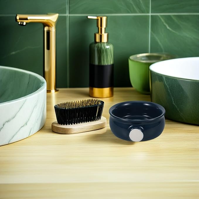 Ceramic Shaving Soap Bowl with Spiral Texture, Navy Blue Shave Soap Cup for Men, Travel Beard Lather Bowl, Efficient Shaving Cream Container for Home and Barber Use