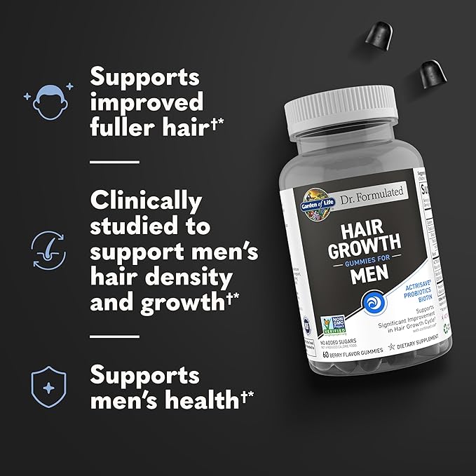 Garden of Life Dr. Formulated Hair Growth Gummies for Men, with Biotin and Clinically Studied Extracts to Support Men’s Hair Growth, Delicious Berry-Flavored Gummies, 60 Count