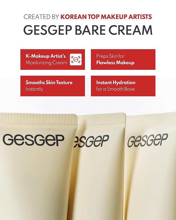Bare Cream - JUST MAKEUP Show Korean Face Moisturizer by Top Artists Son & Park - Ceramide Hyaluronic Acid Daily K-Beauty Skincare - 100Hr Hydration Barrier Repair Makeup Primer, 5.29 oz.