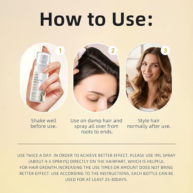 Hair Growth Spray with Rosemary Oil ，Biotin，Thuja OrientalisLeaf Extract, Non-Greasy, Helps Prevent Hair Thinning Hair Loss, for Scalp, 60ml Bottle