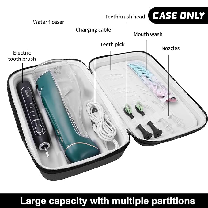 SMYV Water Flosser Travel Case, Portable Cordless Oral Irrigator Travel Organizer with Handle, Hard Eva Storage Bag for Flosser, Electric Toothbrush, Toothpaset and Irrigator Accessories (Black)