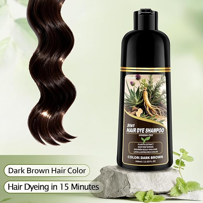 Dark Brown Hair Dye Shampoo,Gray Hair Cover up Herbal Semi-Permanent Hair Color Shampoo for Women Men