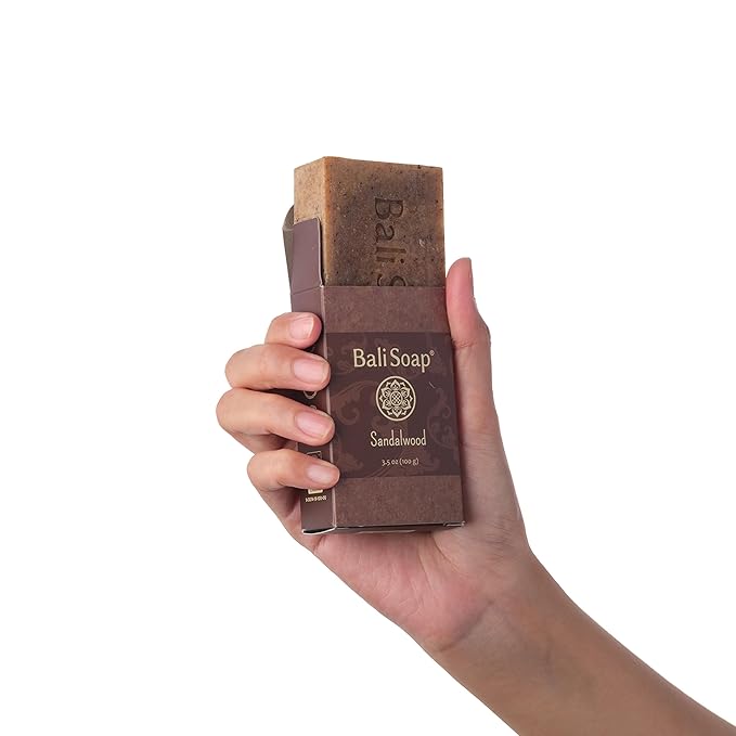 Bali Soap - Sandalwood Natural Soap Bar for Men & Women - Vegan, Handmade, Exfoliating, Moisturizing - 6 Pack, 3.5 Oz Each