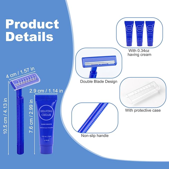 Disposable Razor Shaving Cream Set, Individually Wrapped Manual Twin Blade Shaving Razors in Bulk with Mini Smooth Shaving Cream Toiletries for Hotel Charity Camping Travel Homeless 0.34oz (10 Pack)