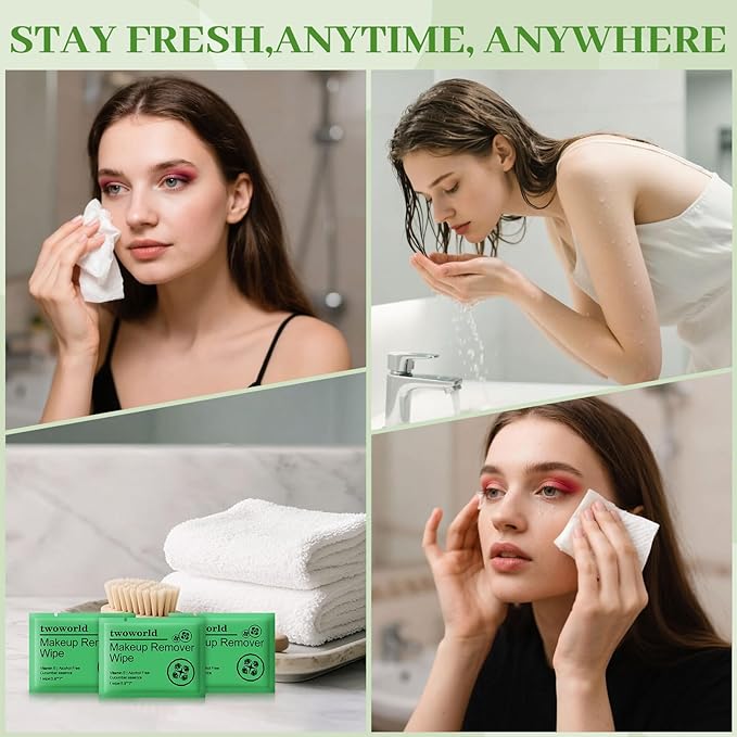 Makeup Remover Wipes Bulk Individually Wrapped,Travel Makeup Wipes Gentle for Face Cleansing Mascara Lipstick Travel Hotel（cucumber,pack of 50)