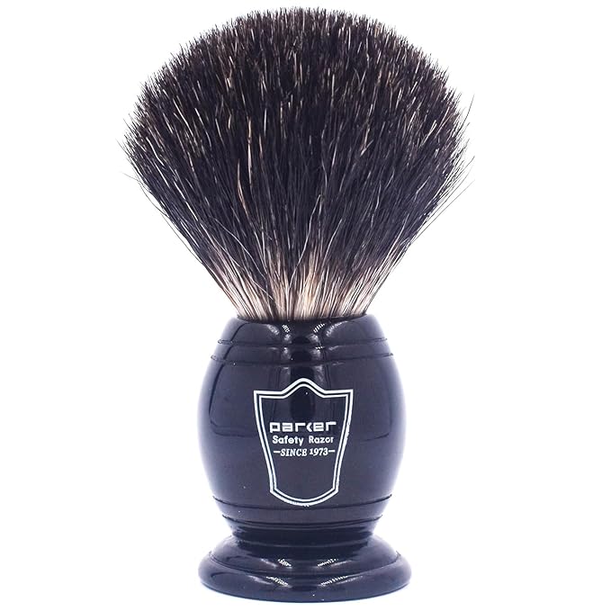 Parker Black Badger Shaving Brush 22mm Knot | Resin Handle for Grip & Balance | Builds Rich Lather with Soaps or Creams | Handcrafted by Master Brushmakers | Essential Wet Shaving Tool | Iconic Brand