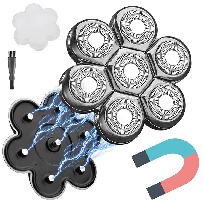 Magnetic 7 Blades Head Shaver Replacement Blades for head Shaver and Other Brands Head Shaver (CX7 Silver)