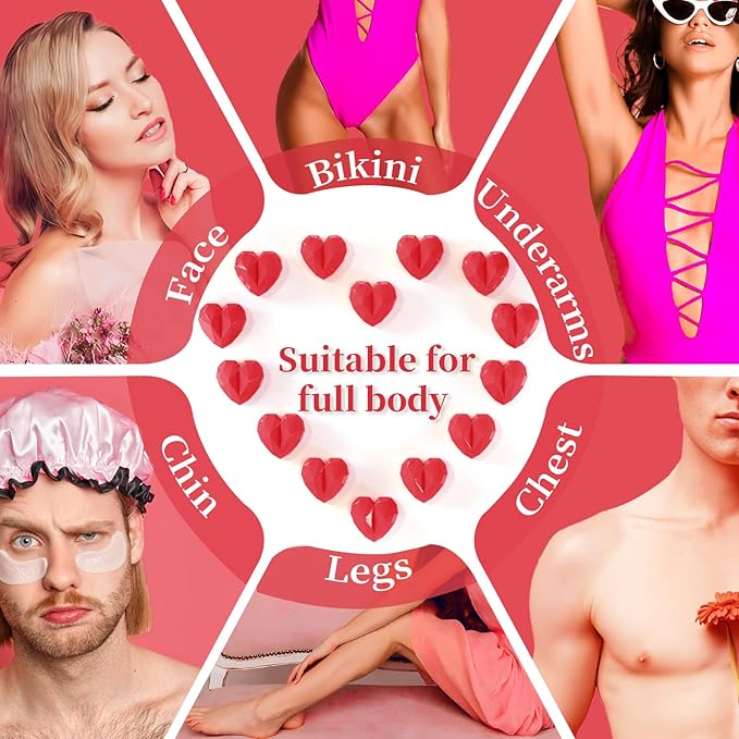Chulan Hard Waxing Beads, 1000g/2.2lb Wax Beads for Sensitive Skin Bikini Brazilian Hair Removal, Fragrance Allergen Free Cute Red Heart Shape Wax Bean for Legs, Facial, Coarse, Short Hair