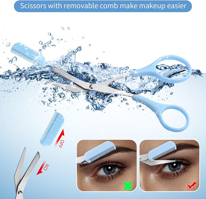 3pcs-Eyebrow Scissors with Eyebrow Razor,Professional Eyebrow Trimmer Scissors with Comb,Non Slip Finger Grips Eyebrow Trimmer, Hair Removal Beauty Accessories for Men Women (Green,Blue,white)
