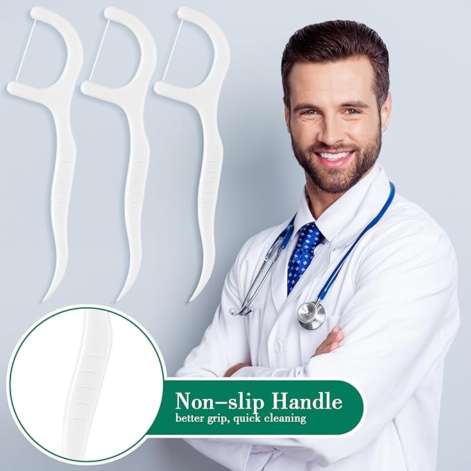 Baderke 200 Count Floss Picks Bulk Non Breakable Tooth Picks Flosser Dental Floss Sticks for Adults Teeth Cleaning Dental Flossers for Family Pack Travel (White)