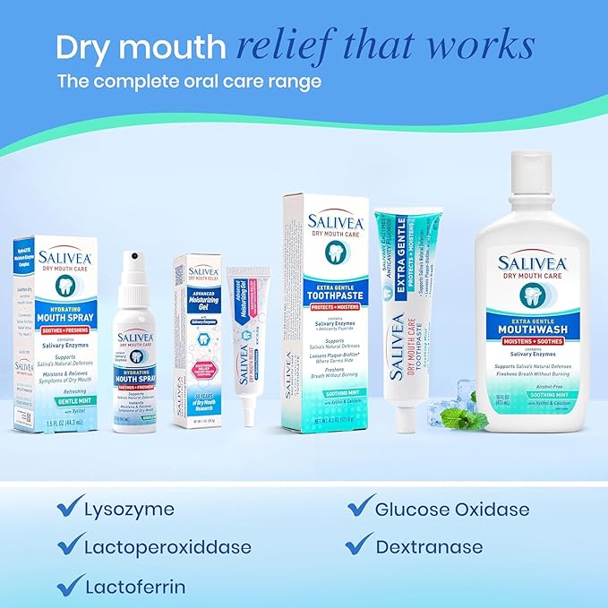 Salivea Dry Mouth Relief Gel Moisturizer, 1 oz Tube (2 Pack),Saliva Substitute Dry Mouth w/Salivary Enzymes & Moisturizers,Formulated without Alcohol,Non-Irritating, Soothing Formula for Oral Dryness