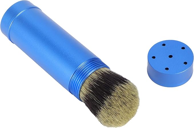 POCREATION Portable Beard Shaving Brush, Aluminum Handle with Soft, Blue, Travel-Size Grooming Tool for Bathroom