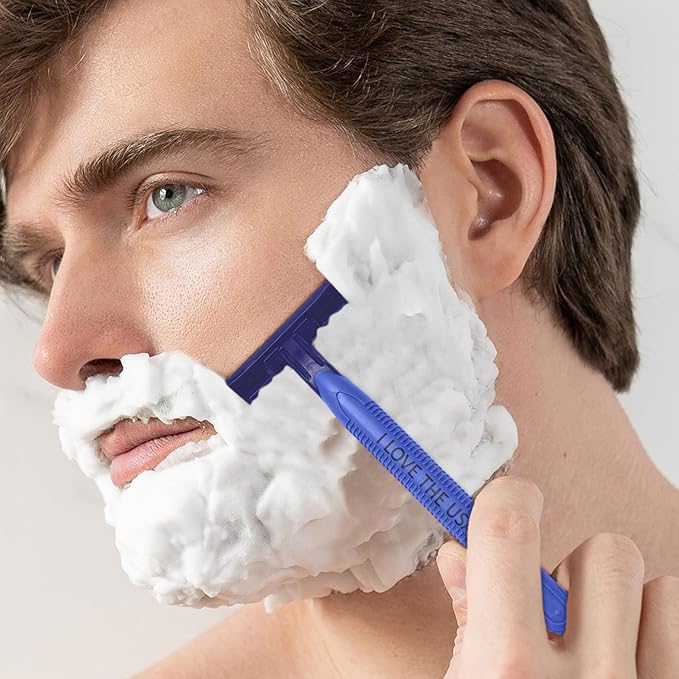 2 Blade Mens Disposable Shaving Razor, Shaving Inspiration - I LOVE THE USA, 100 Count