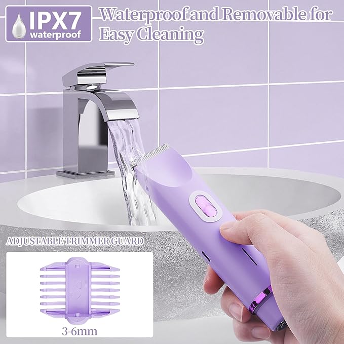 Ladies Electric Razor, 2 in 1 Dual Head Shaver Women, Bikini Trimmer for Women Personal Body Face Leg Arm Hair USB Charge Waterproof Wet and Dry (Purple)