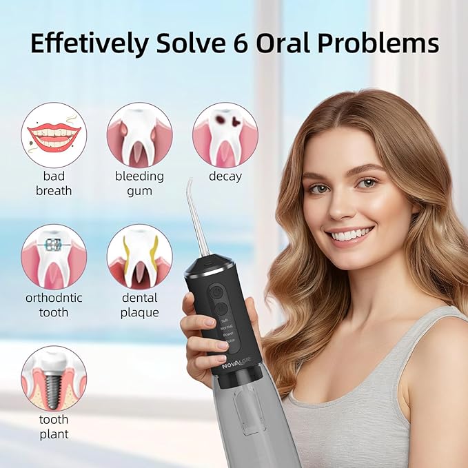 Water Dental Flosser for Teeth Pick：360ML Tank 5 Jet Tips Rechargeable Electric Flosser, 4 Mode IPX7 Cordless Oral Irrigator for Implants, Brace & Sensitive Teeth Care, Home & Travel Use