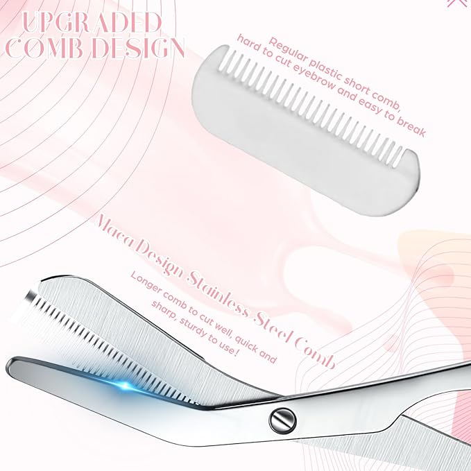 2 Pack Eyebrow Trimming Scissors with Combs, Stainless Steel Eyebrow Trimmers for Women Men Gifts, Brow Trimming Tool Beard Trimmer (Gray,Black)