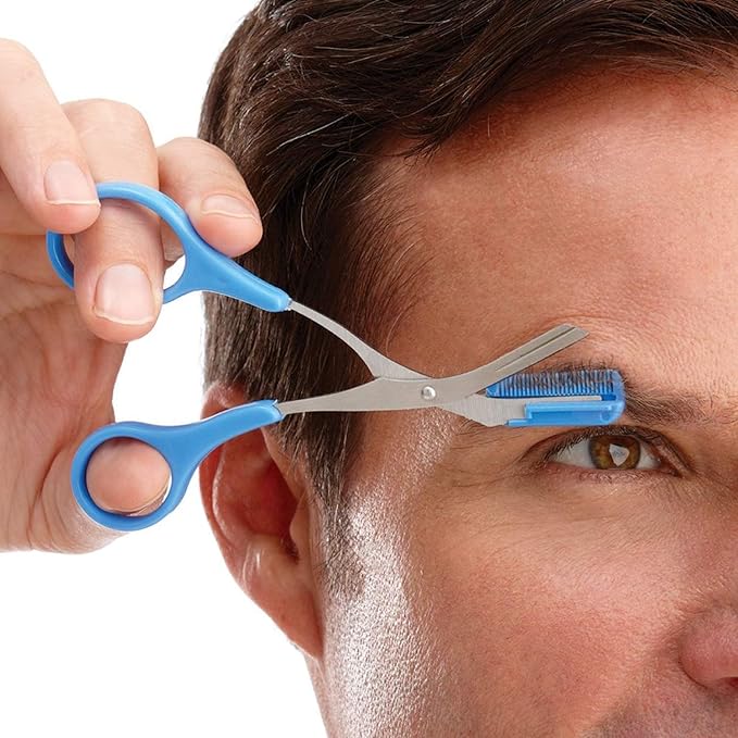 Eyebrow Trimming Scissors with Comb [Japaneese Blades] Stainless Steel Trimmer for Women and Men, All-in-One Razor Shaper Epilator Hair Remover, Multipurpose Exfoliating Dermaplaning Tool