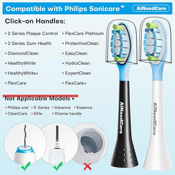 Sonicare Replacement Heads, Electric Toothbrush Replacement Heads Compatible with Philips Sonicare - 12 Pack (6 White+ 6 Black)