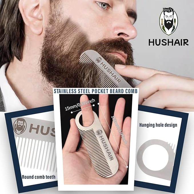 Beard Brush 5-in-1 Set for Men - Natural Boar Bristle Brush & Beard Pen Filler，Stainless Steel Beard Comb/Combing Brush/Ramie Storage Bag - Great for Grooming Beards and Mustaches