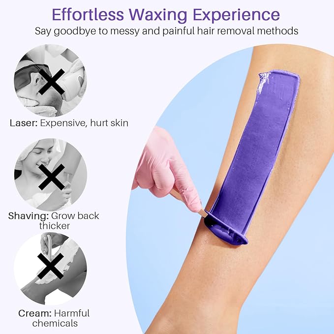 BLITZWAX Lavender Hard Wax Beads for Hair Removal - 1lb Coarse Hair Formula - Painless Wax for Sensitive Skin, Face, Full Body, Bikini - At-Home Waxing Beads for Women Men