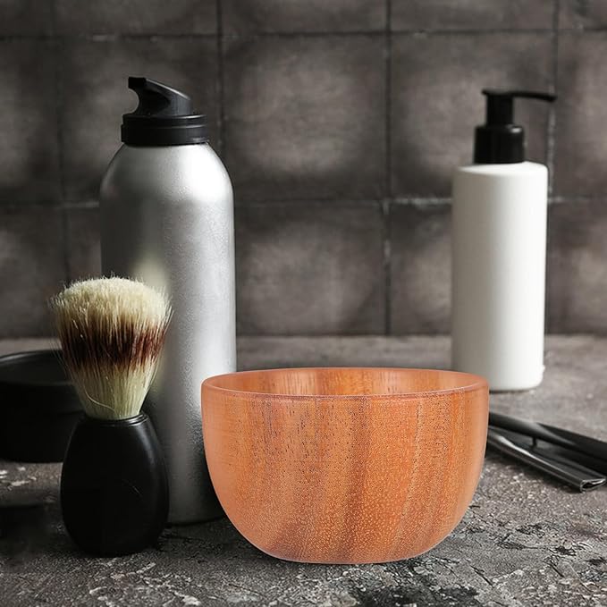 Wood Shaving Soap Bowl for Men Reusable Beard Shave Lather Bowl with Foam Texture for Bathroom and Travel Use