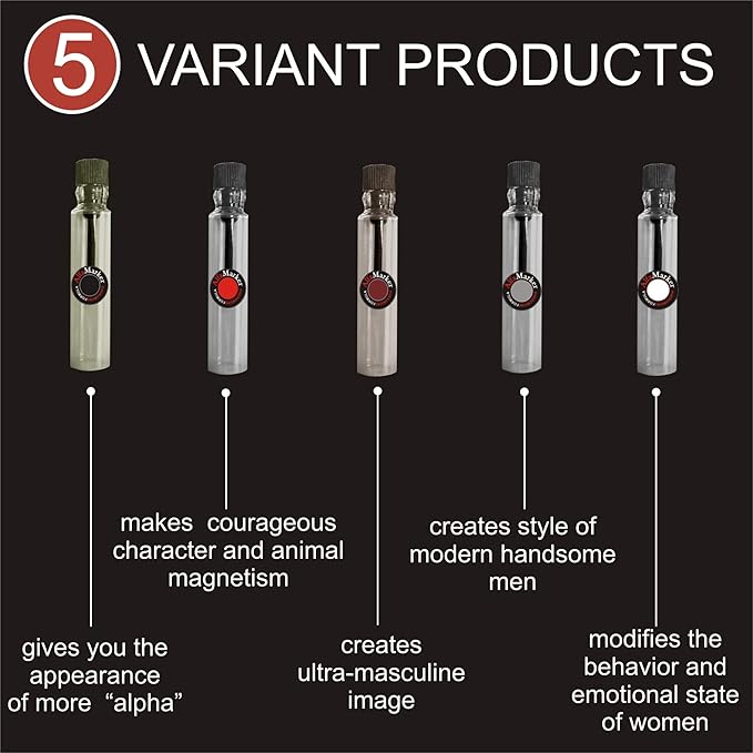 Cologne for Men with Pheromones - 5 Male Oil Perfumes x 2ml -Oil Perfume Set for Man - Great Holiday Gift