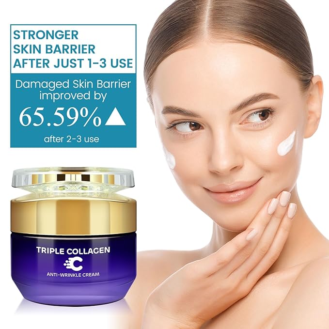 Triple Collagen Anti Wrinkle Face Cream for Women, Anti Aging Face Moisturizer to Reduce Wrinkles, Hydrating & Firming Moisturizing with Hyaluronic Acid, Barrier Repair, Deep Nourishment, 50g/e1.764oz