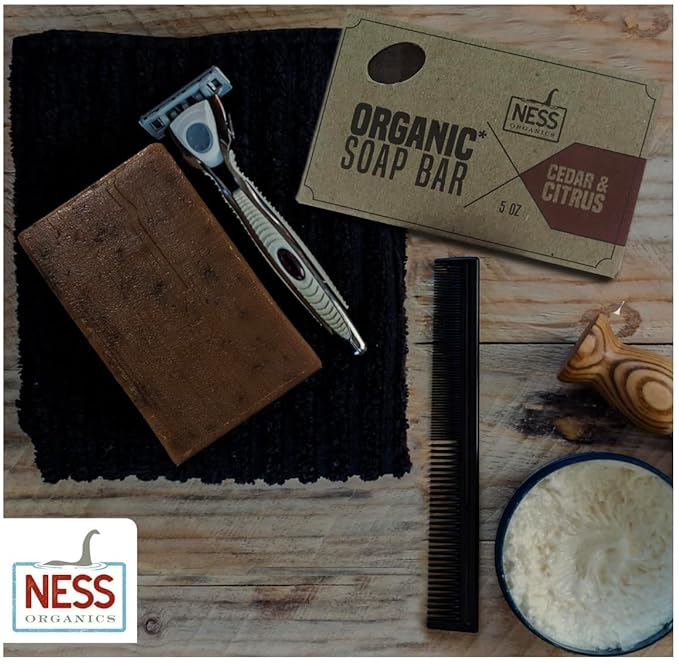 Ness Mens Soap Bar - Cedar & Citrus Scent - Natural Soap For Men - Mens Bar Soap With Organic Ingredients & Essential Oils - Moisturizing Bar Soap - Handmade In The USA, Cruelty Free, Vegan - 3 Pack