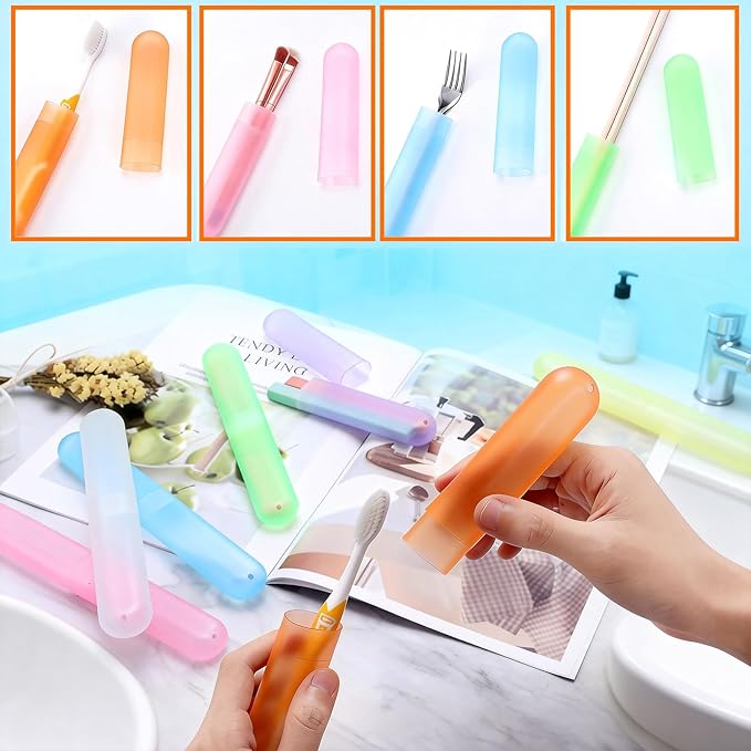 30 Pack Travel Toothbrush Case, Plastic Portable Toothbrush Holder, Dust Proof Breathable Storage Container for Camping School Bathroom Home,7 Colors