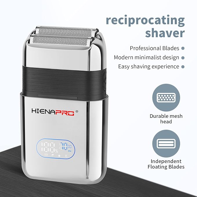 HIENA PRO Reciprocating Electric Foil Shaver for Men, Cordless Professional Bald Head Precision Trimmer & Beard Trimmer, Foil Shaver with LED, Gifts for Men(Silver)