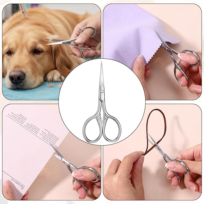 Small Facial Hair Scissors Precision Stainless Steel Nose Hair Scissors Straight Tip Beauty Grooming Kit for Eyebrow Eyelash Beard Nose Trimming Tool with PU Leather Case