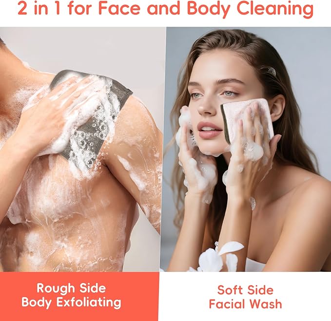 5PCS Exfoliating Washcloth for Face and Body, Dual Textured Wash Cloths for Showering, Travel Shower Rag Body Scrubber Face Wash Cloth for Women and Men (10.23 x 9.45inch)