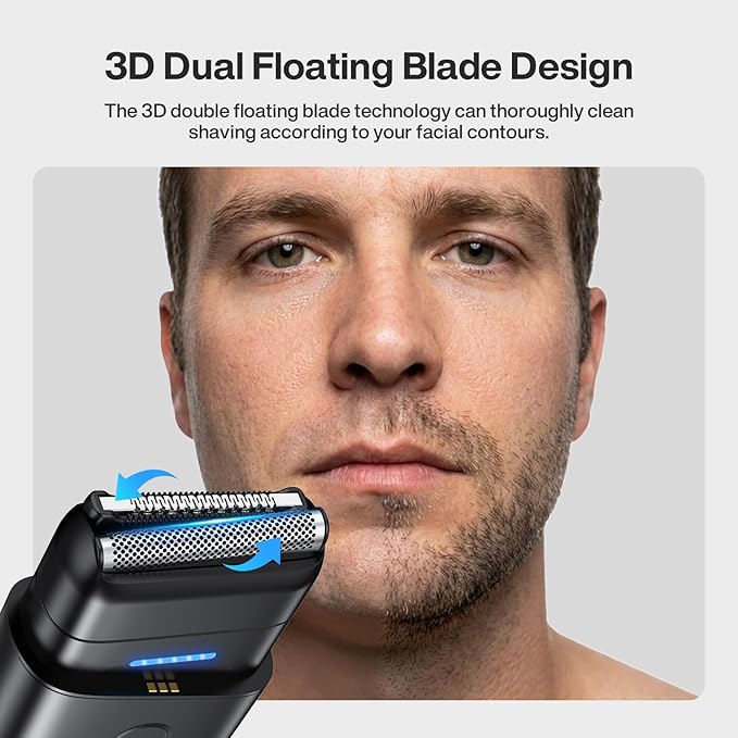 Electric Razor for Men, Protable Foil Shaver with Double Floating Blade & UV Lamp, IPX7 Electric Shavers for Men, Cordless Razor with Auto Travel Lock, USB-C Rechargeable Trimmer with Wet & Dry
