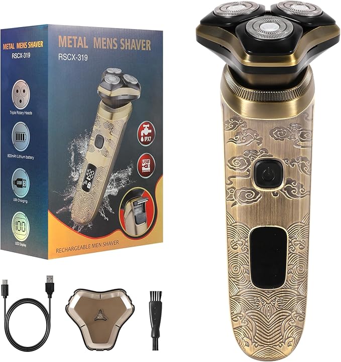 YHC Electric Razor for Men – Wet & Dry Rotary Shaver with Magnetic Head for Beard & Face, Rechargeable Cordless Shaver with Pop-Up Trimmer & Travel Lock